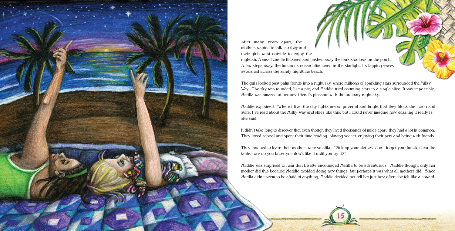 Artwork showing two girls laying under the stars