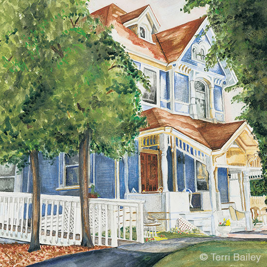 Watercolor of The White Rose Bed and Breakfast in the Dells, Wisconsin, painted  by Terri Bailey